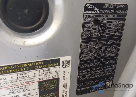 2020 Jaguar F-Pace Prestige P300 Awd Automatic z USA, uszkodzony, nr VIN SADCK2GX2LA638243